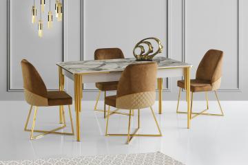 Damla Table & Madrid Gold Metal Chair