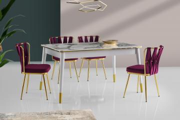 Flora Table & Kuşaklı Gold Metal Chair