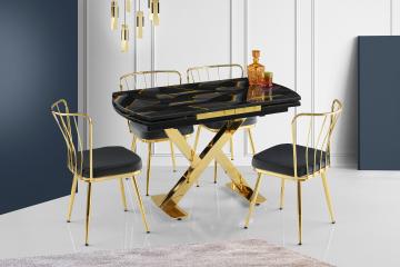 Glass Viva Table & Kuşaklı Gold Metal Chair 2